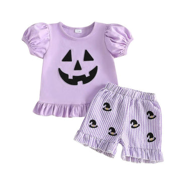 Puff Sleeve Purple Striped Halloween Toddler Set Sets The Trendy Toddlers