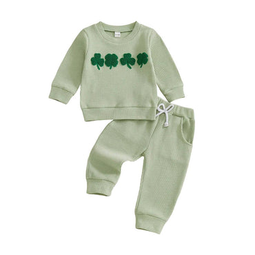 Long Sleeve Shamrock Waffle Baby Set