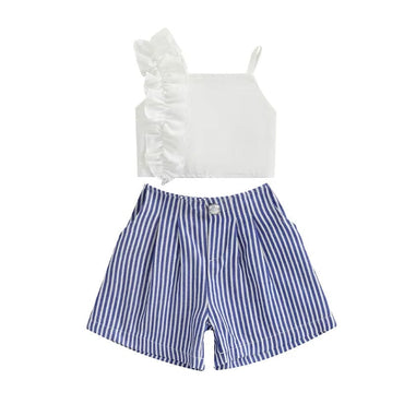 White Crop Top Striped Shorts Toddler Set