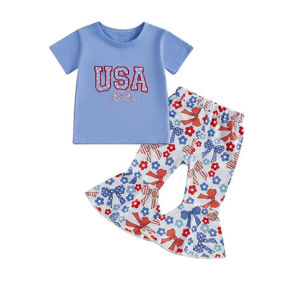 Short Sleeve USA Bows Flared Toddler Set