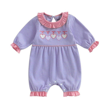 Long Sleeve Heart Bow Striped Baby Romper