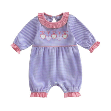 Long Sleeve Heart Bow Striped Baby Romper