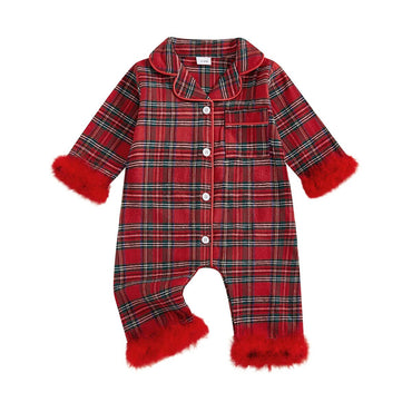 Long Sleeve Plaid Collar Pajama Jumpsuit