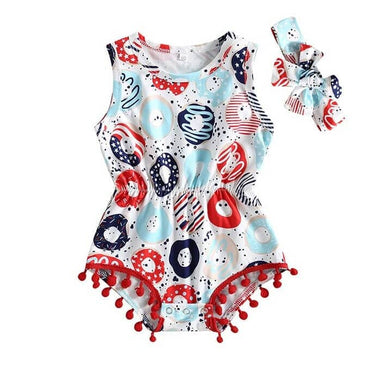 Sleeveless Donuts Tassel Baby Romper