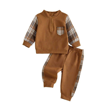 Long Sleeve Plaid Patchwork Toddler Set