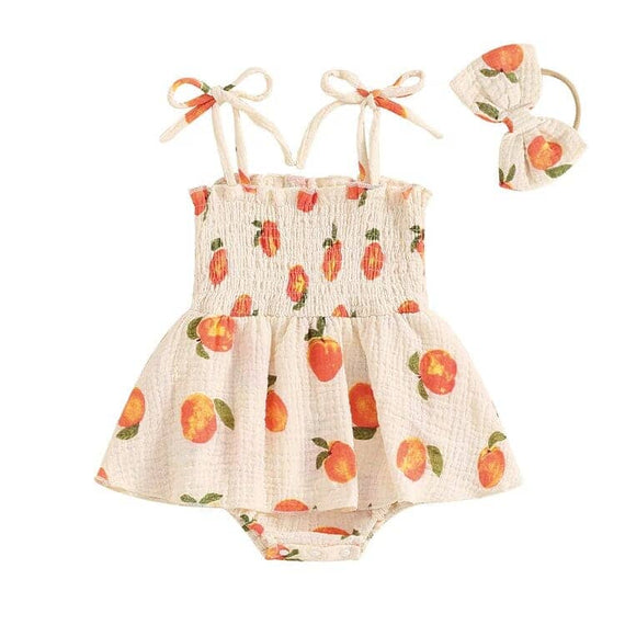 Sleeveless Tie Straps Peach Baby Romper