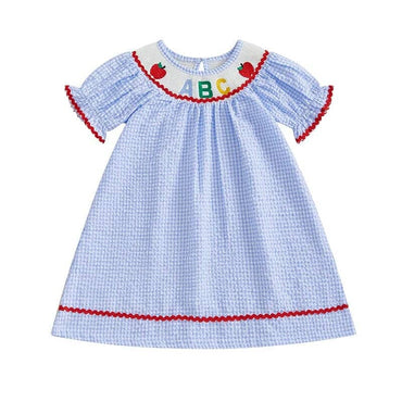 Puff Sleeve ABC Plaid Toddler Dress