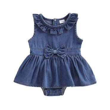 Sleeveless Ruffled Collar Denim Baby Romper