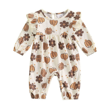 Long Sleeve Floral Pumpkin Baby Jumpsuit