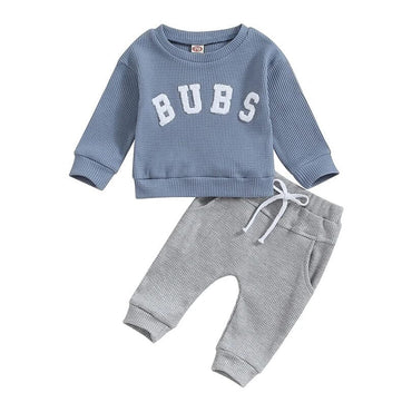 Long Sleeve Bubs Waffle Baby Set Blue 3-6 M