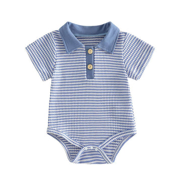 Short Sleeve Collar Striped Baby Romper Blue 0-3 M