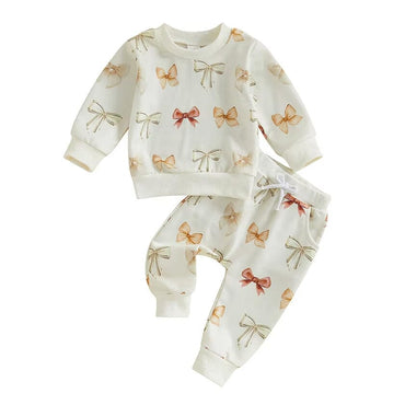 Long Sleeve White Bows Baby Set