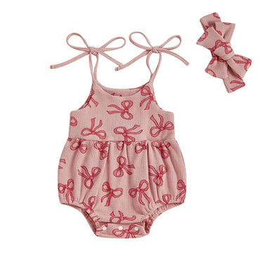 Tie Straps Bows Baby Romper Pink 0-3 M