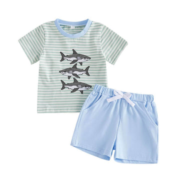 Short Sleeve Striped Sharks Toddler Set