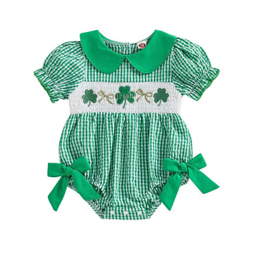 St. Patrick's Day Plaid Collar Baby Romper Rompers The Trendy Toddlers