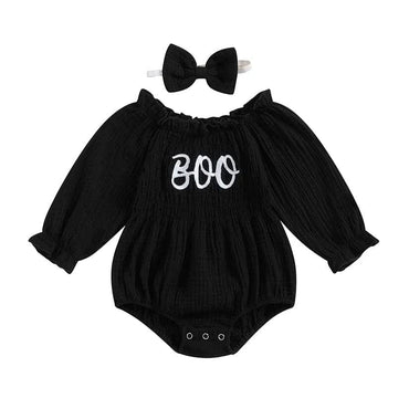 Long Sleeve Black Boo Baby Romper