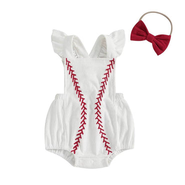 Fly Sleeves Baseball Ribbed Baby Romper