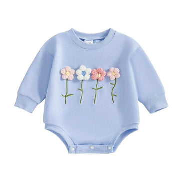 Long Sleeve Flowers Baby Romper Blue 0-3 M
