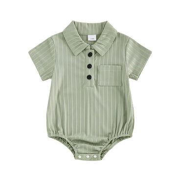 Short Sleeve Solid Collar Baby Romper Green 0-3 M