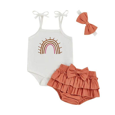 Sleeveless Rainbow Ruffled Shorts Baby Set
