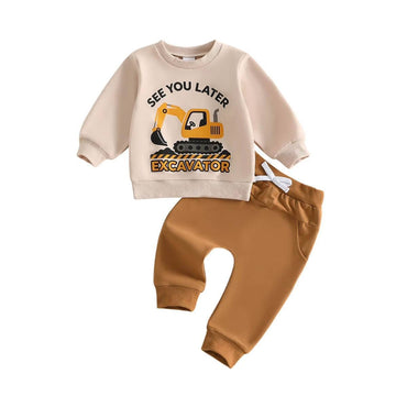 Long Sleeve Construction Crew Toddler Set Brown 9-12 M