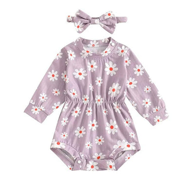 Long Sleeve Daisy Baby Romper Purple 0-3 M