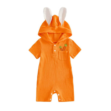 Short Sleeve Bunny Ears Hooded Romper Orange 0-3 M