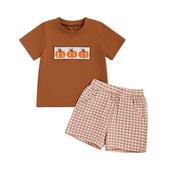 Short Sleeve Halloween Plaid Shorts Baby Set