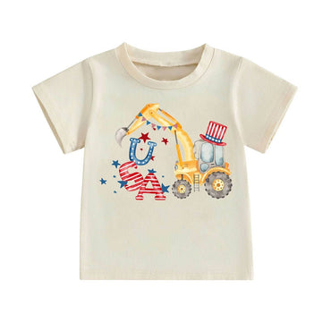 USA Construction Truck Toddler Tee Beige 2T