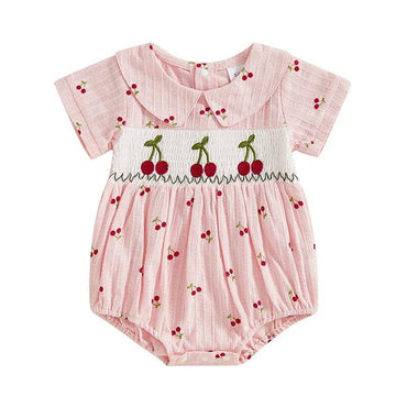 Short Sleeve Cherry Collar Baby Romper
