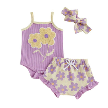 Sleeveless Floral Ruffled Baby Set Purple 0-3 M