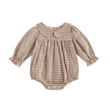 Long Sleeve Gingham Collar Baby Romper