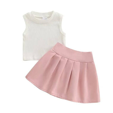 Sleeveless Top Pleated Skirt Toddler Set Pink 12-18 M