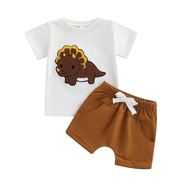 Short Sleeve Dinosaur Solid Shorts Baby Set Brown 3-6 M