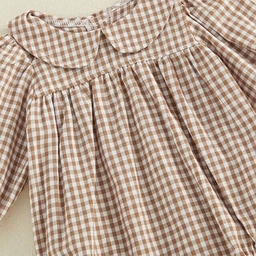 Long Sleeve Gingham Collar Baby Romper