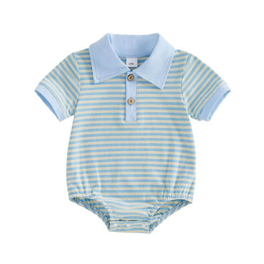 Short Sleeve Striped Collar Baby Romper Blue 0-3 M