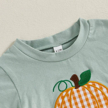 Short Sleeve Checkered Pumpkin Baby Set