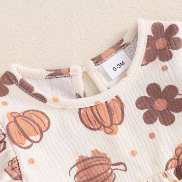 Long Sleeve Floral Pumpkin Baby Jumpsuit