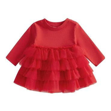 Solid Tulle Toddler Dress Red 12-18 M