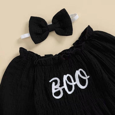 Long Sleeve Black Boo Baby Romper