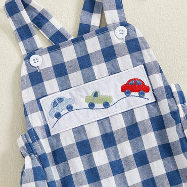 Sleeveless Checkered Cars Baby Romper
