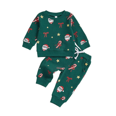 Long Sleeve Christmas Waffle Baby Set Green 3-6 M