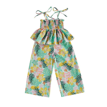 Tie Shoulder Floral Toddler Jumpsuit Green 12-18 M