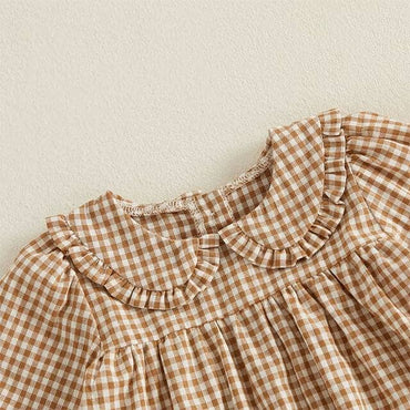 Puff Sleeve Plaid Collar Toddler Dress