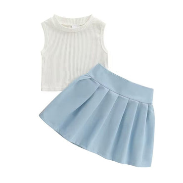 Sleeveless Top Pleated Skirt Toddler Set Blue 12-18 M