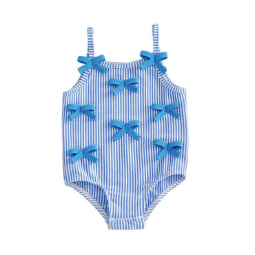 Sleeveless Striped Bows Toddler Swimsuit Swimwear The Trendy Toddlers Blue 9-12 M