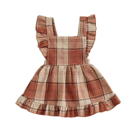 Fly Sleeve Plaid Baby Dress Orange 3-6 M