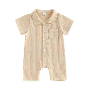 Short Sleeve Solid Collar Baby Romper Beige 0-3 M
