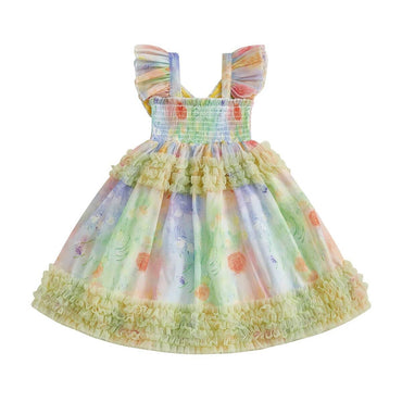 Fly Sleeve Butterfly Toddler Dress Green 12-18 M