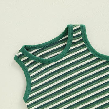 Sleeveless Green Striped Dino Baby Set